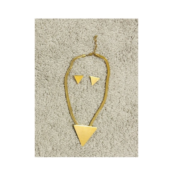 Gold Plated Triangle Styled Necklace & Earrings Set. NWOT - Picture 4 of 7